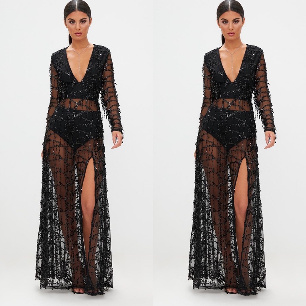 Black sequin maxi dress
